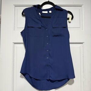 New York & Company Dark Blue Sleeveless Blouse